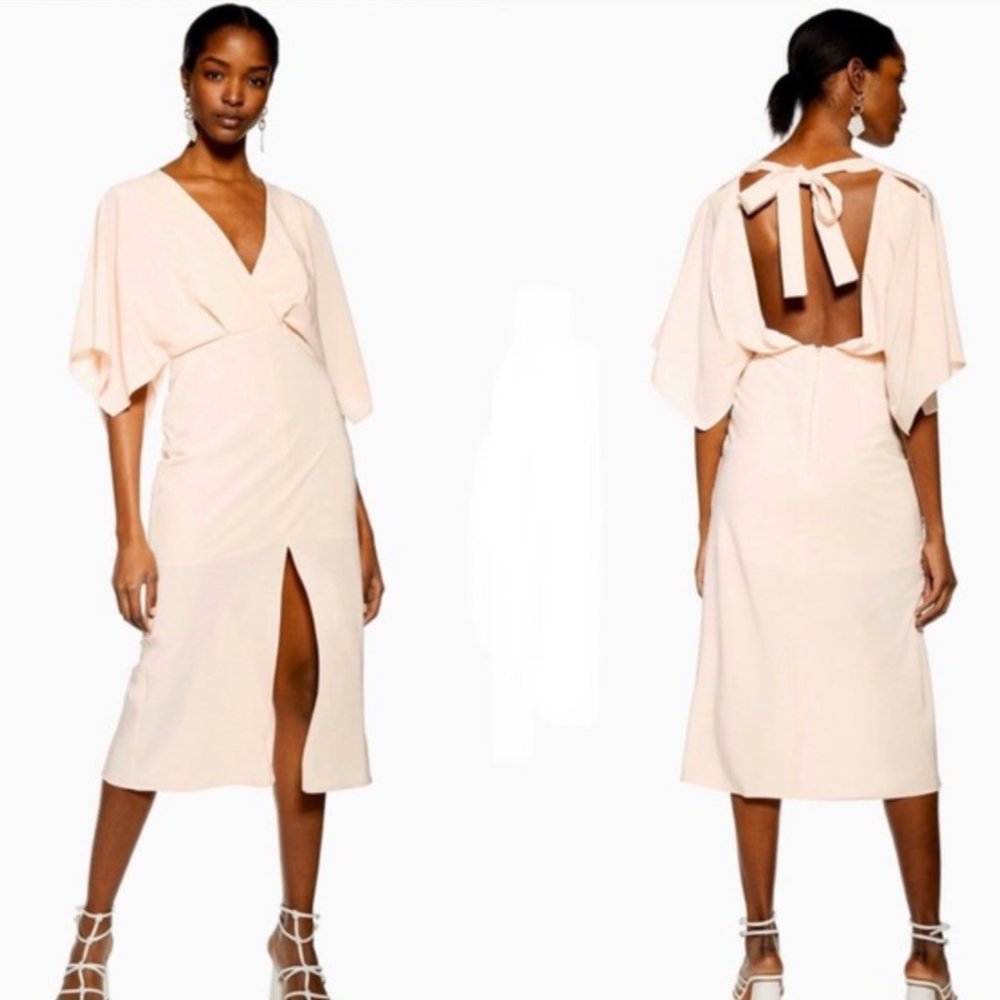 Elegant Blush Midi Dress with Back Tie